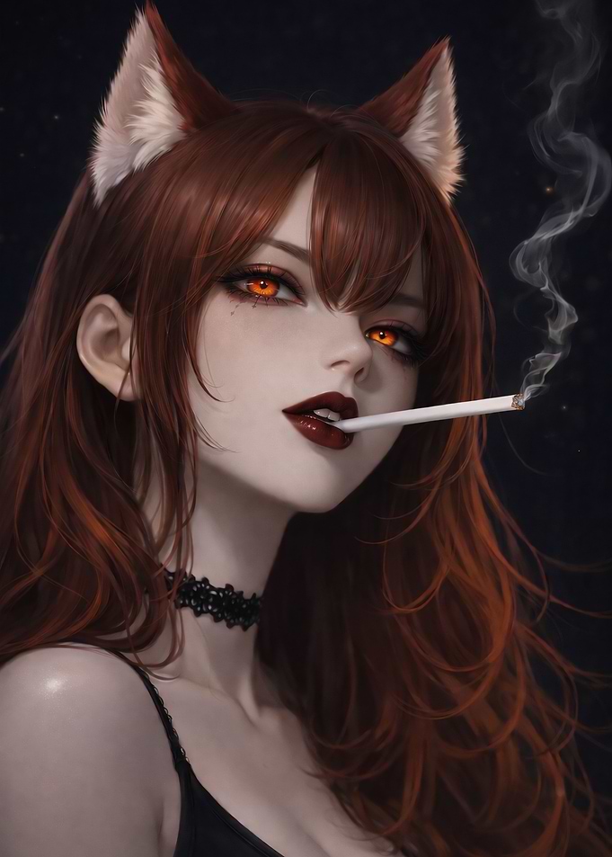 Anime Girl Smoking with kitsune Power