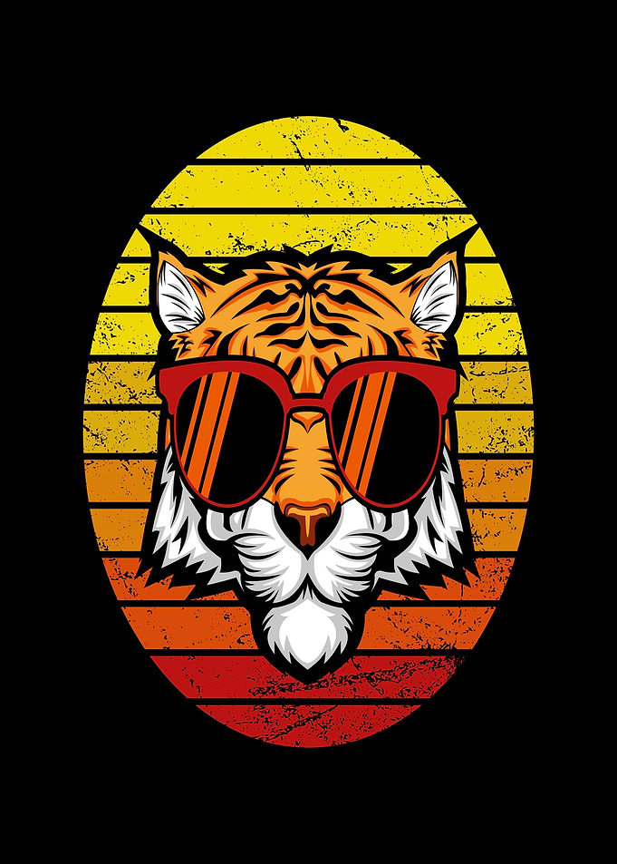 Tiger Wearing Sunglasses Retro Sunset