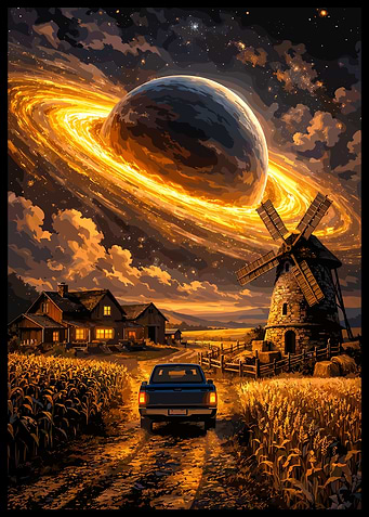 Pixel Art Farm with Cosmic Planet