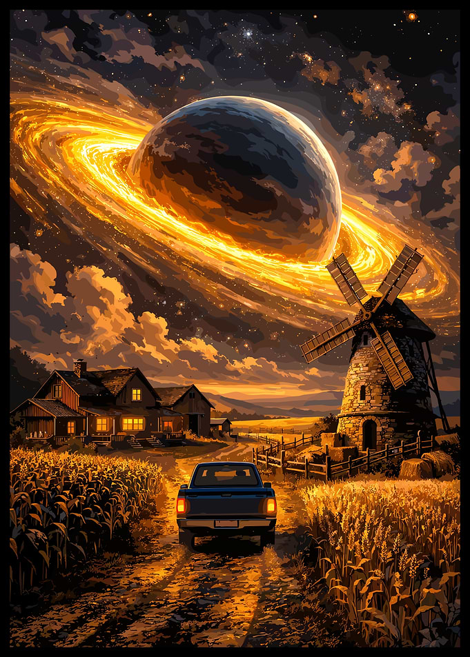 Pixel Art Farm with Cosmic Planet