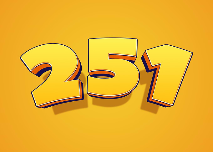 Number 251 in 3D Yellow Font