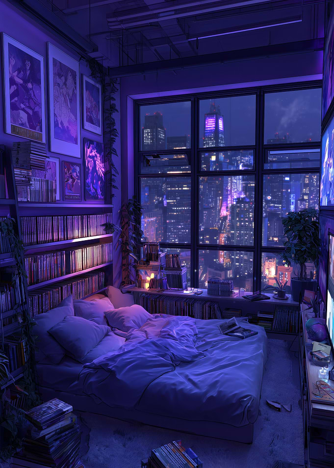 Cozy Anime Bedroom with City View