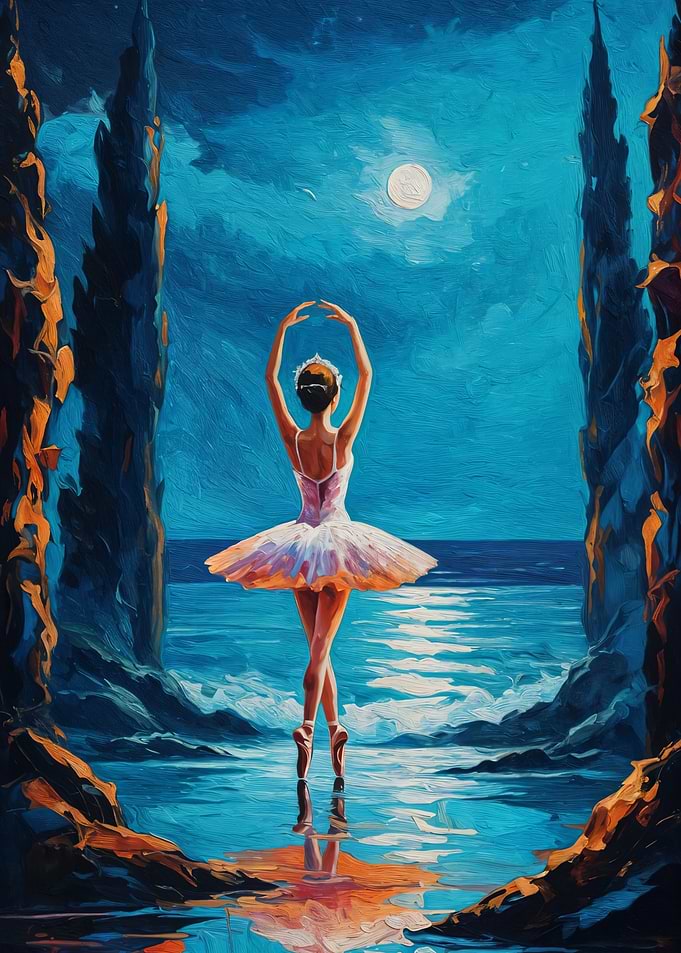 Ballerina by the Sea Under the Moon