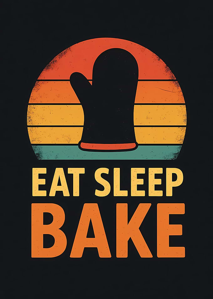 Eat Sleep Bake Oven Mitt Retro Sunset