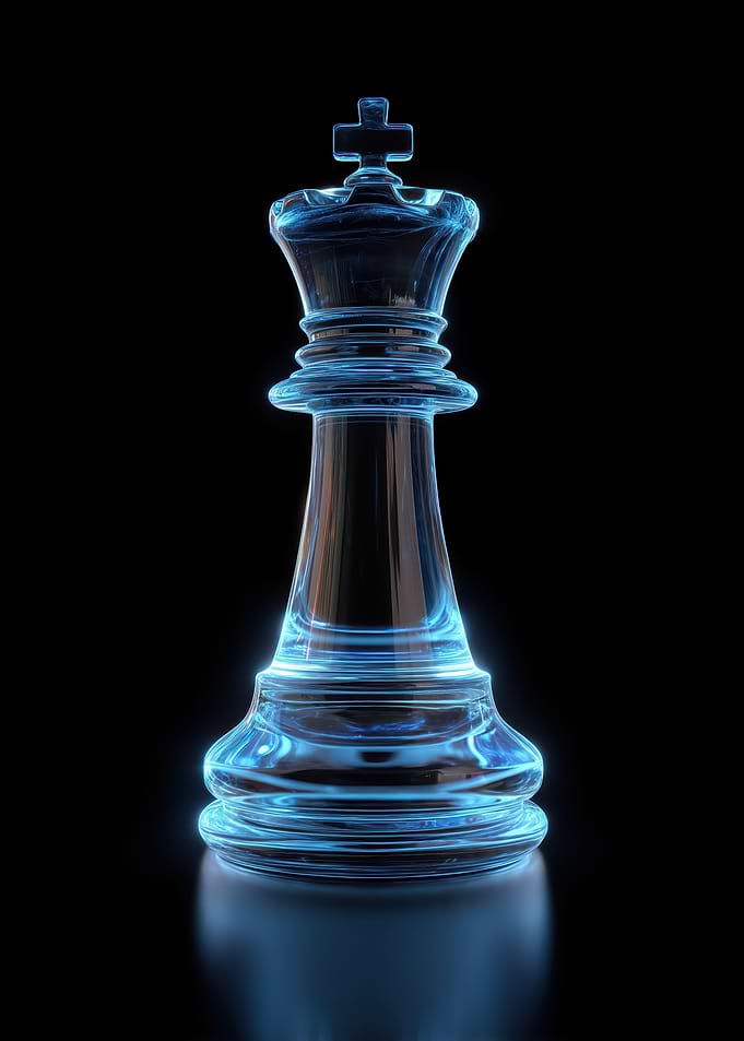 Glass Chess King with Blue Glow