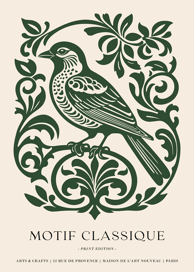 Vintage Bird and Floral Motif Poster