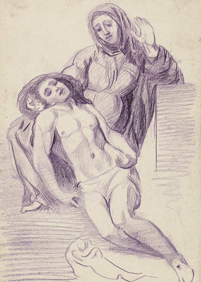 Pietà sketch of Mary holding Jesus