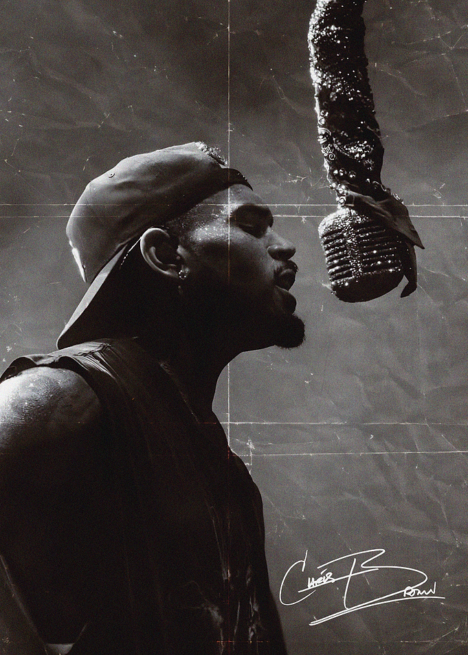 Chris Brown Singing into Microphone