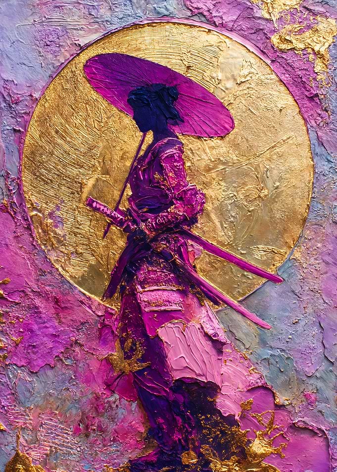 Purple Impasto Samurai Woman Painting