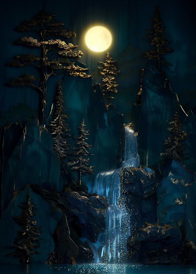 Mystic Moonlit Waterfall