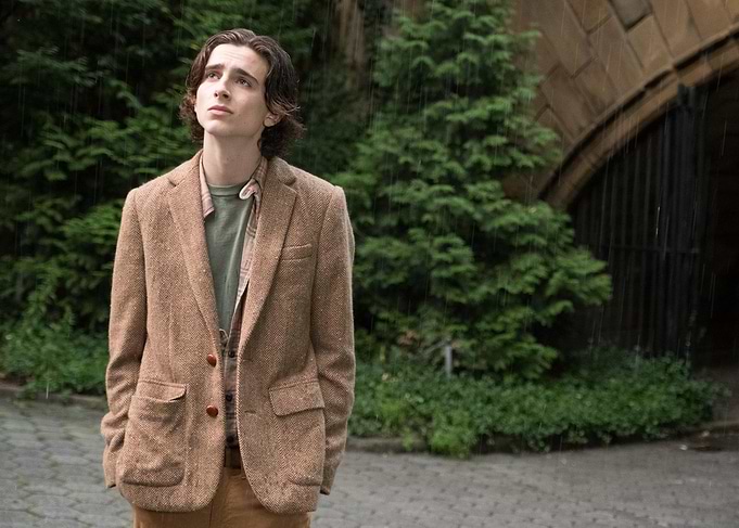 Young man in tweed jacket in the rain