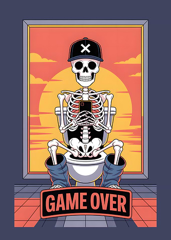 Skeleton Gamer on Toilet
