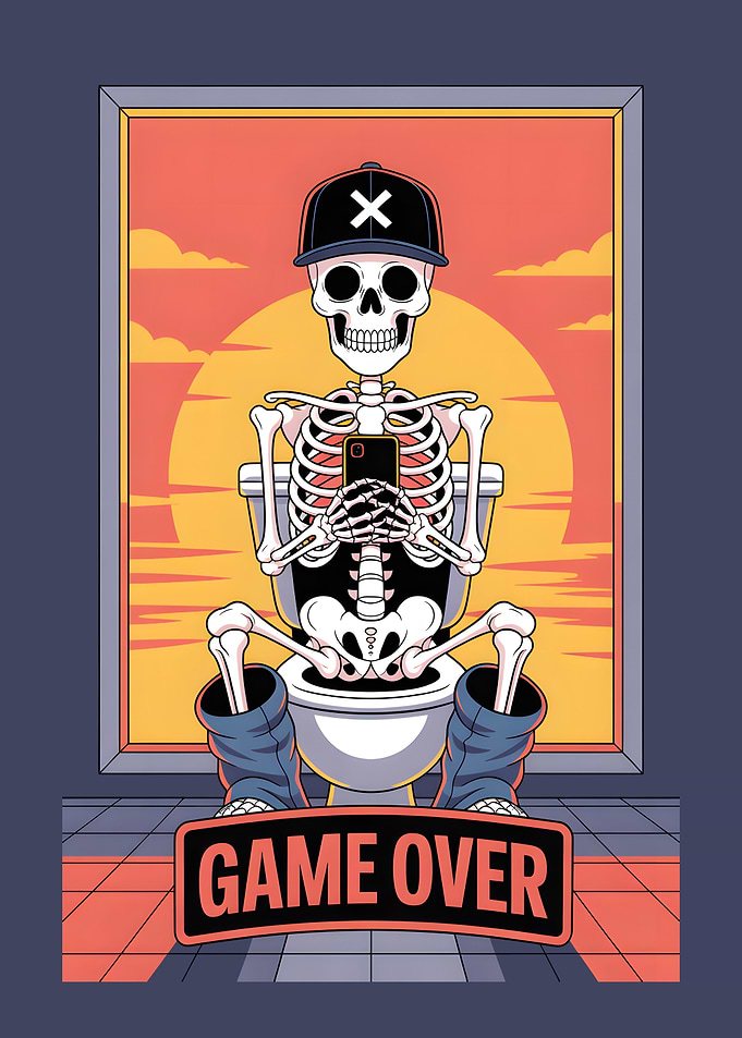 Skeleton Gamer on Toilet