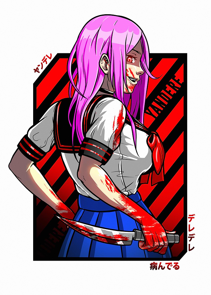 Bloody Yandere Schoolgirl with Knife