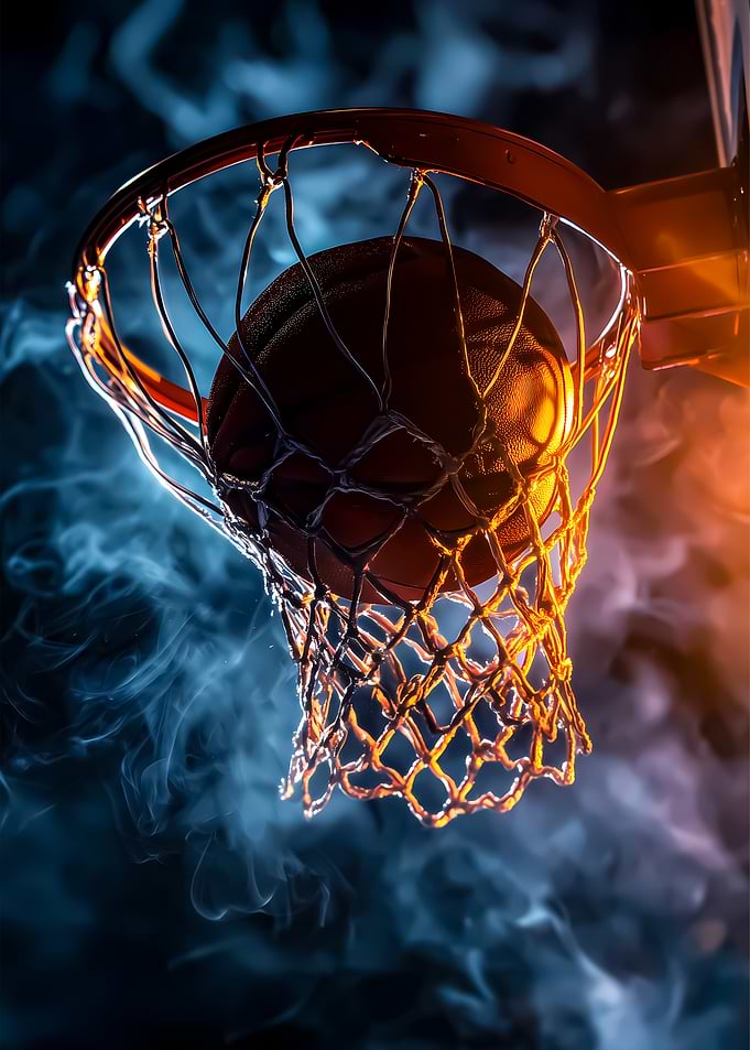 Basketball in Net with Smoke