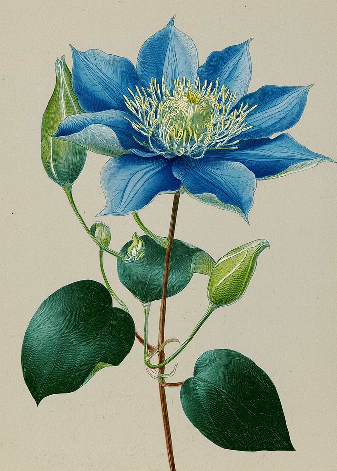 Blue Clematis Flower Illustration
