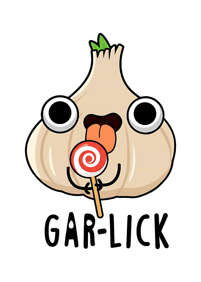 Cute Garlic Character Eating Lollipop