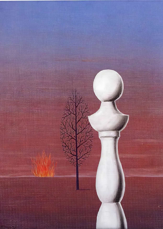 Surreal Landscape with Chess Piece and Fire