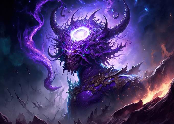 Cosmic Demon with Purple Energy
