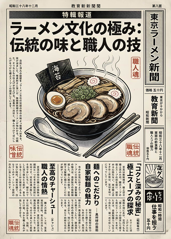 Vintage Japanese Ramen Newspaper Article