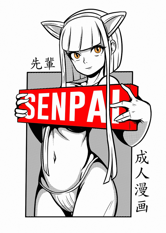 Anime Girl Holding 'SENPAI' Sign