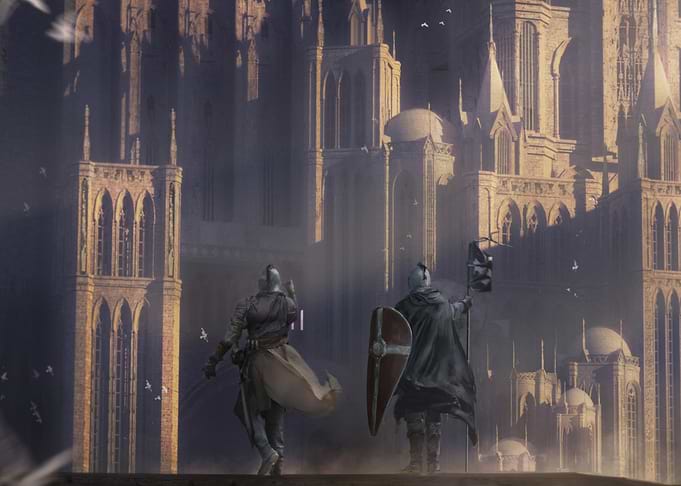 Knights Before a Grand Cathedral