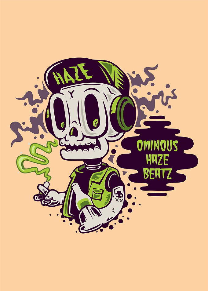 Skeleton DJ with Headphones and Smoke