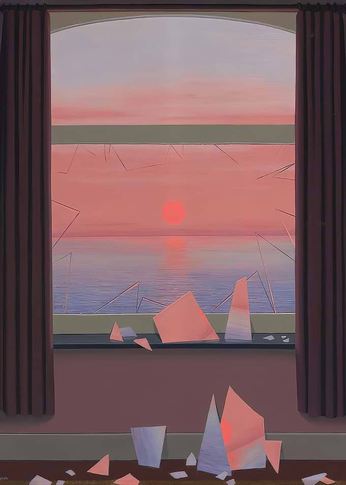 Surreal Sunset Through Broken Window