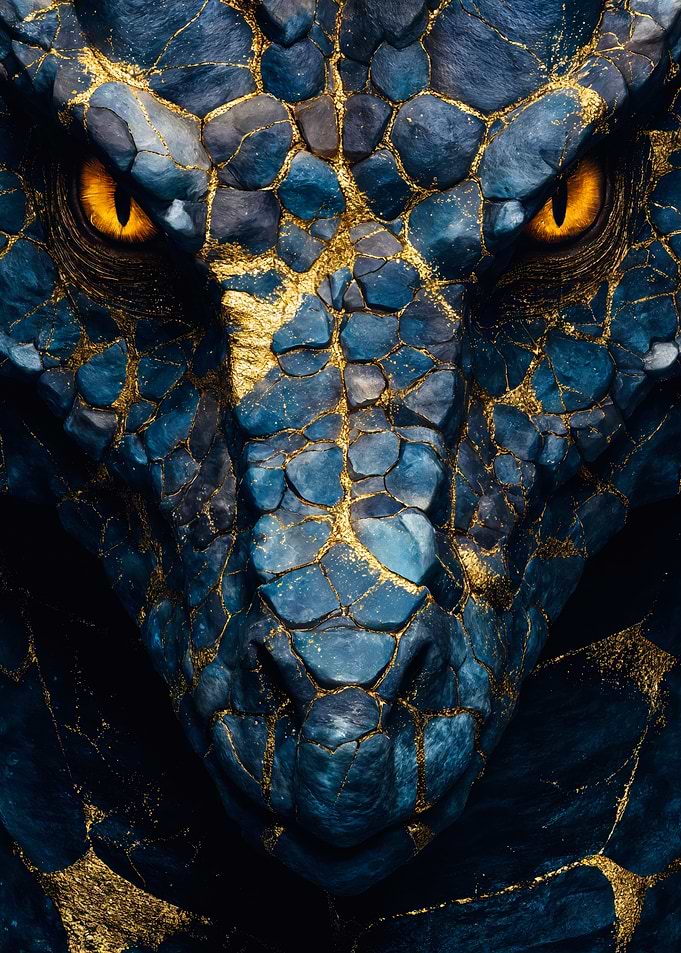 Blue Dragon Head Gold Detailing