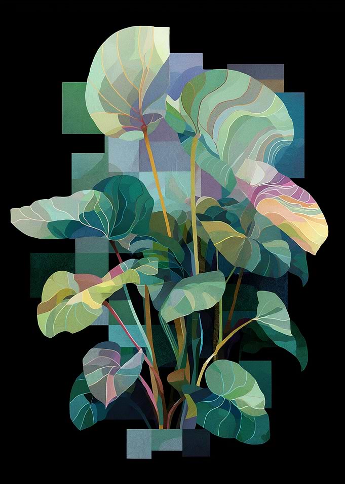 Abstract Plant Illustration with Geometric Background