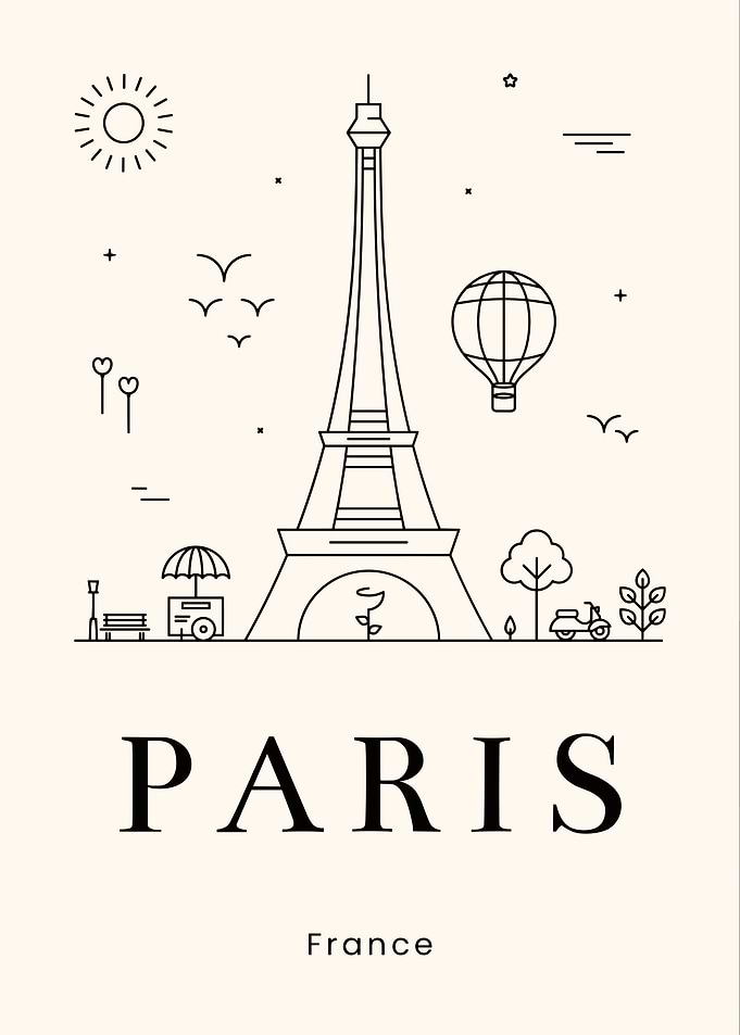 Paris Eiffel Tower Line Art