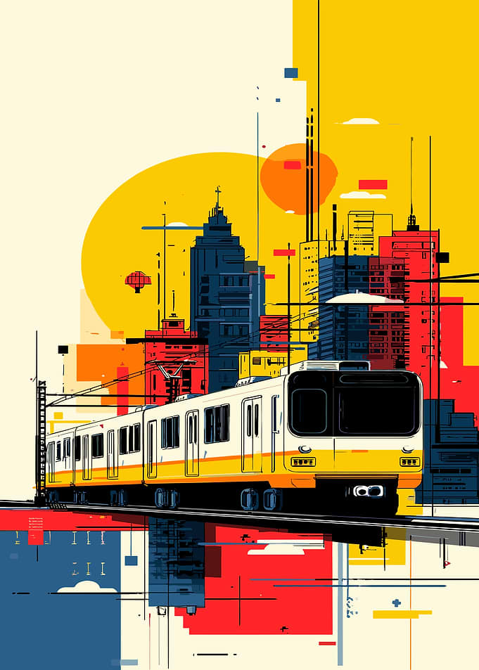 Modern City Train at Sunset