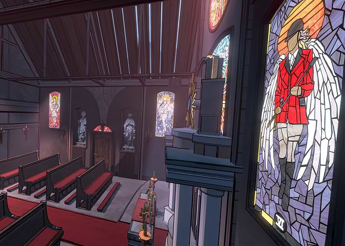 Church Interior with Stained Glass