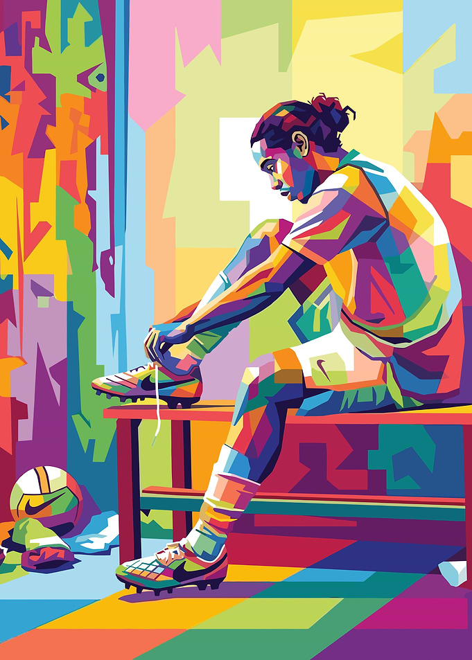 Ronaldinho Tying Shoelaces in Pop Art Style