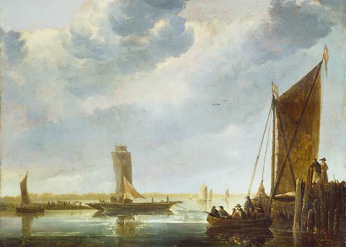 Boats on a River Under a Cloudy Sky
