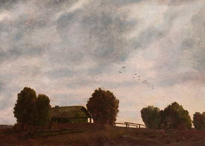 Rural Landscape with House and Birds