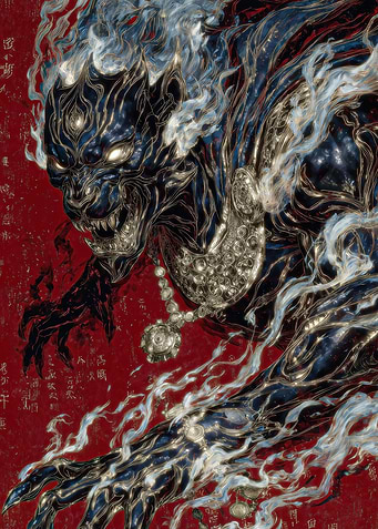 Fiery Demonic Creature with Ornate Jewelry
