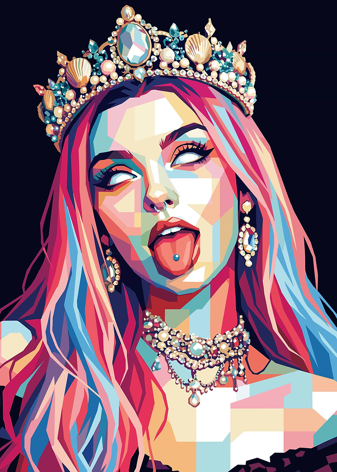 Pop Art Queen with Crown and Jewelry