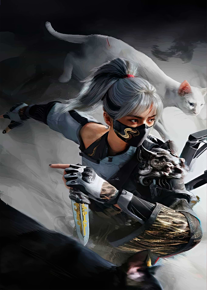 Ninja with Cat and Knife
