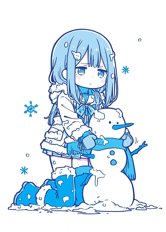 Cute Anime Girl Building a Snowman