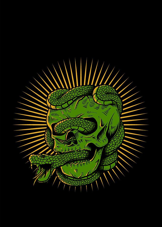 Green Skull Wrapped in Snake