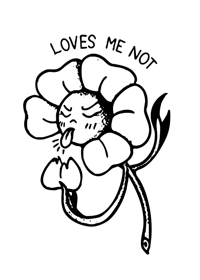Flower Character with 'Loves Me Not' Text