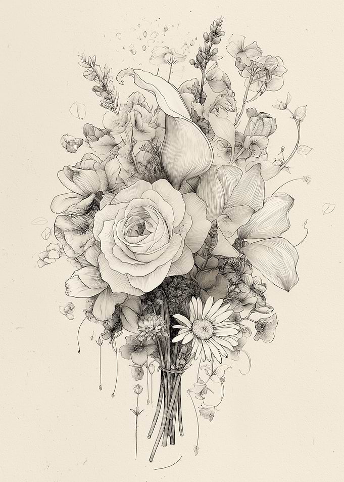 Detailed Floral Bouquet Sketch
