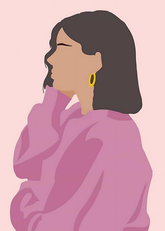 Woman in Pink Sweatshirt with Gold Hoop Earring