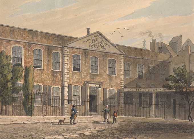 Historic Building with Figures and Dog