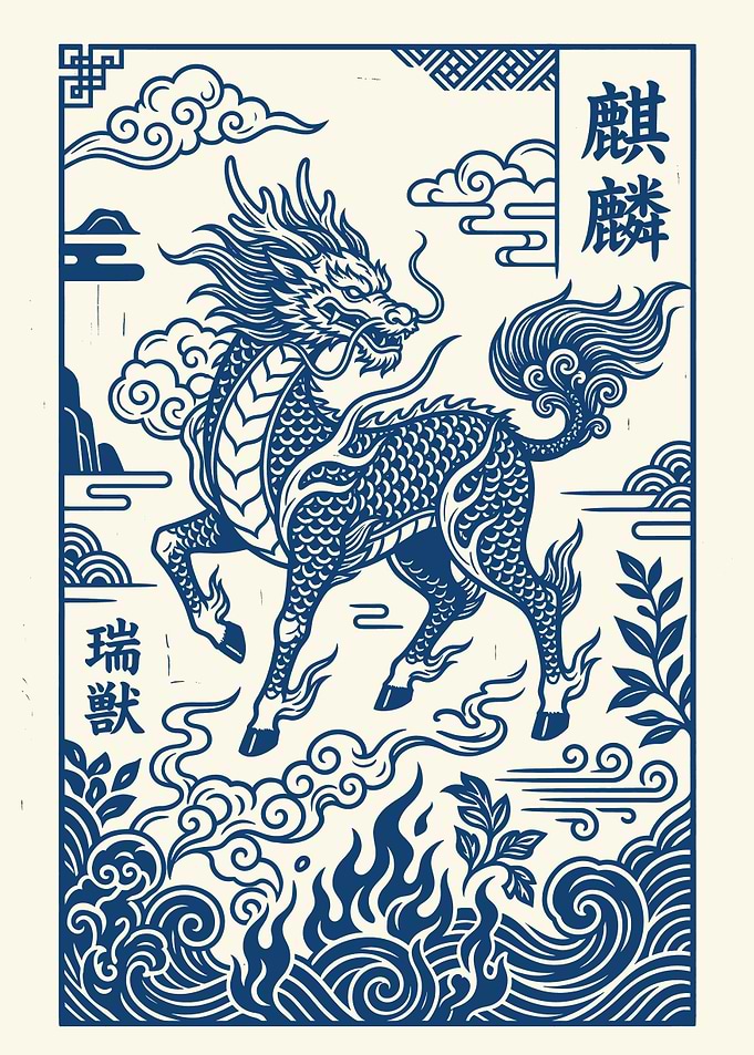 Chinese Kylin and Clouds