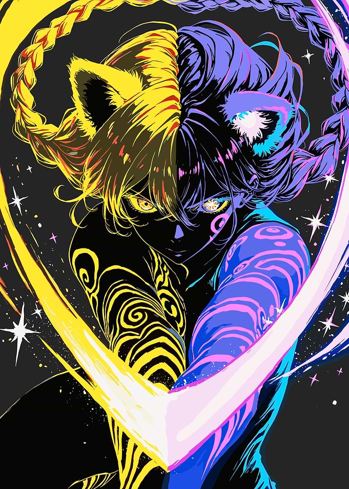 Dual-toned Anime Character with Cat Ears