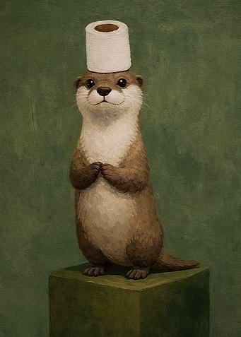 Otter Wearing Toilet Paper Hat