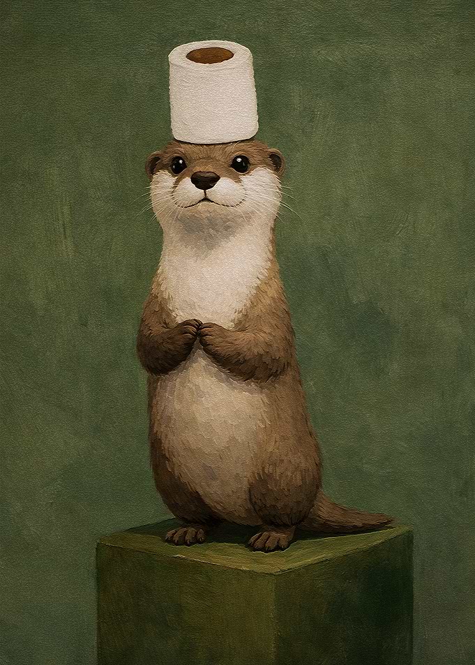 Otter Wearing Toilet Paper Hat