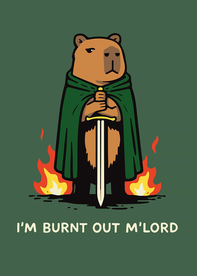 Capybara Knight with Sword and Flames